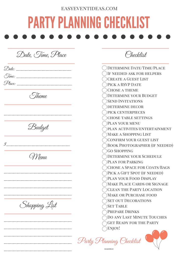 Party Planning Checklist Party Planning Checklist Printable Event 