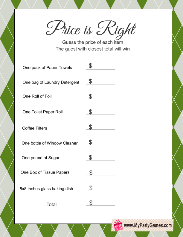 Price Is Right Free Printable Housewarming Game