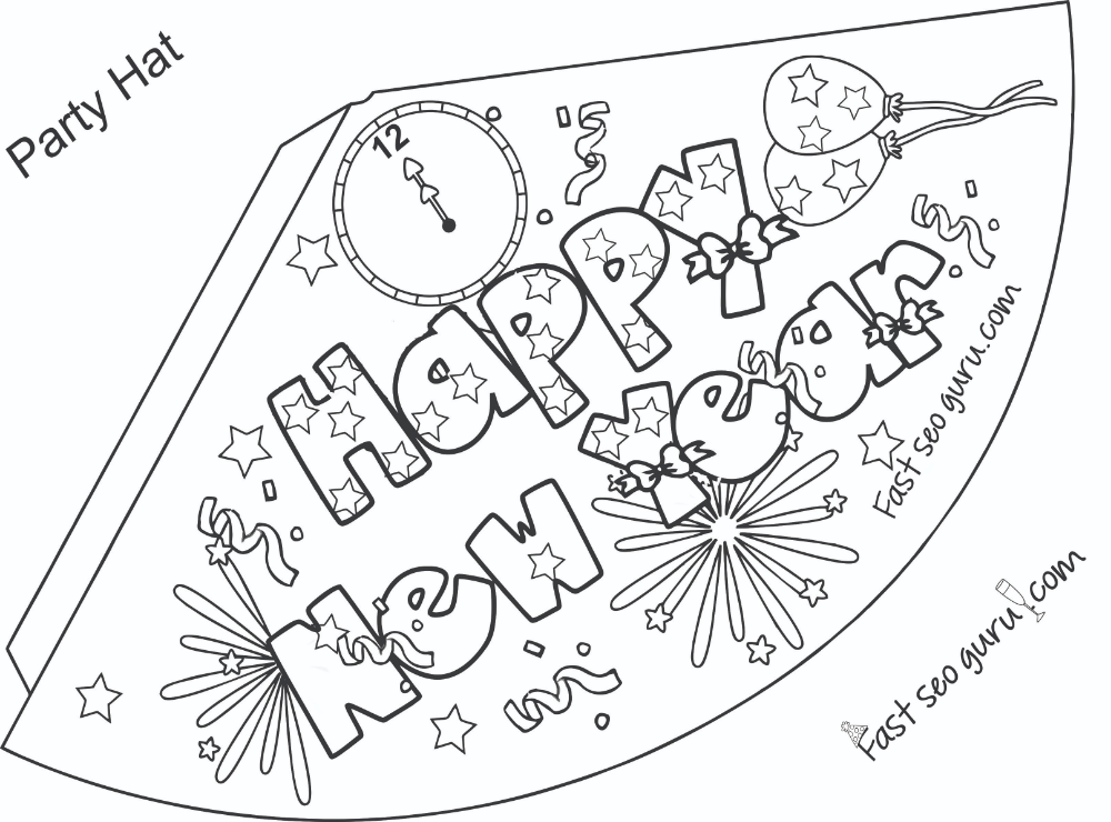 Print Out Happy New Year Party Hat Coloring For Kids In 2020 New Year 