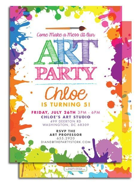 Printable Art Party Invitation At The Party Stork Party Printables 