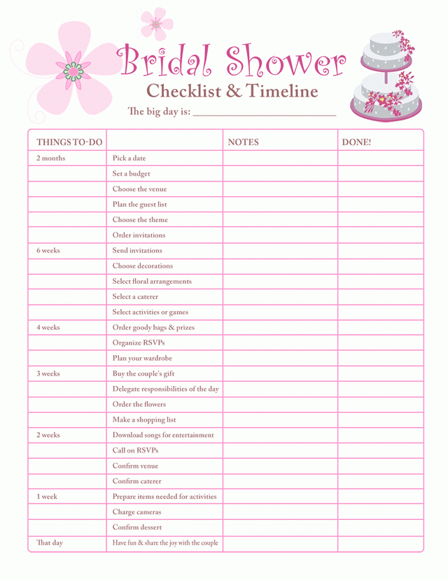 Printable Checklists Bridal Shower Checklist