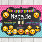 Printable Emoji Chalkboard Polka Dots Birthday Party Invitation Happy