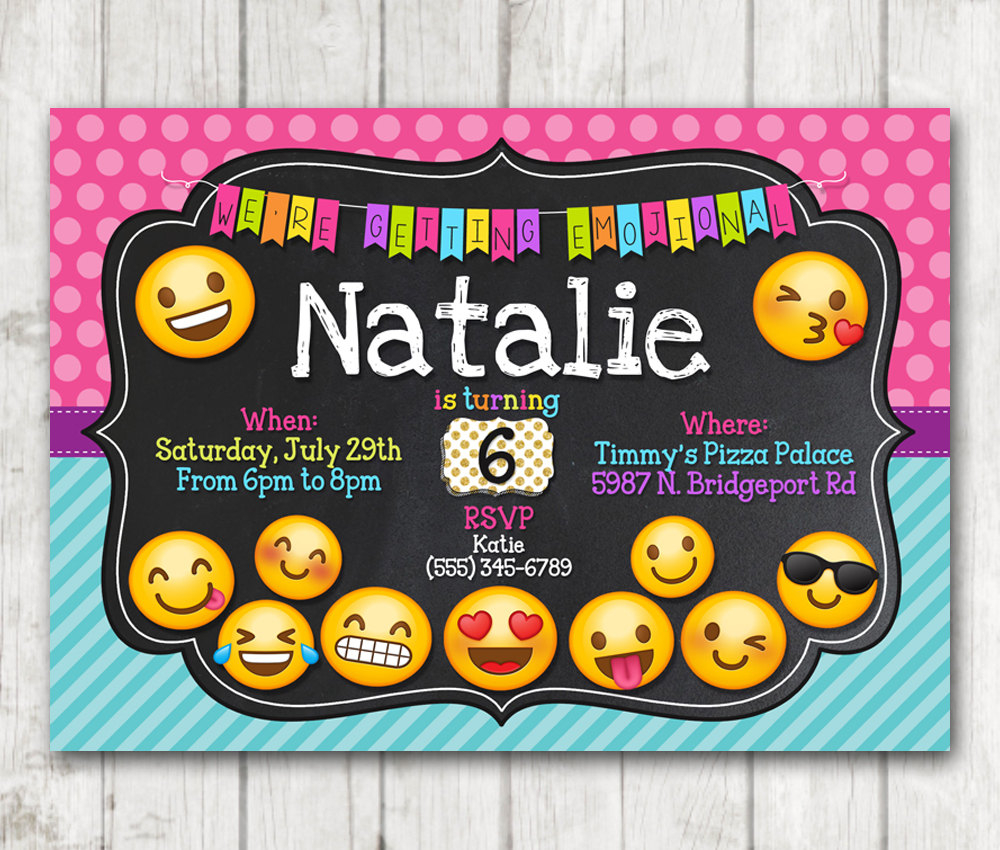 Printable Emoji Chalkboard Polka Dots Birthday Party Invitation Happy 