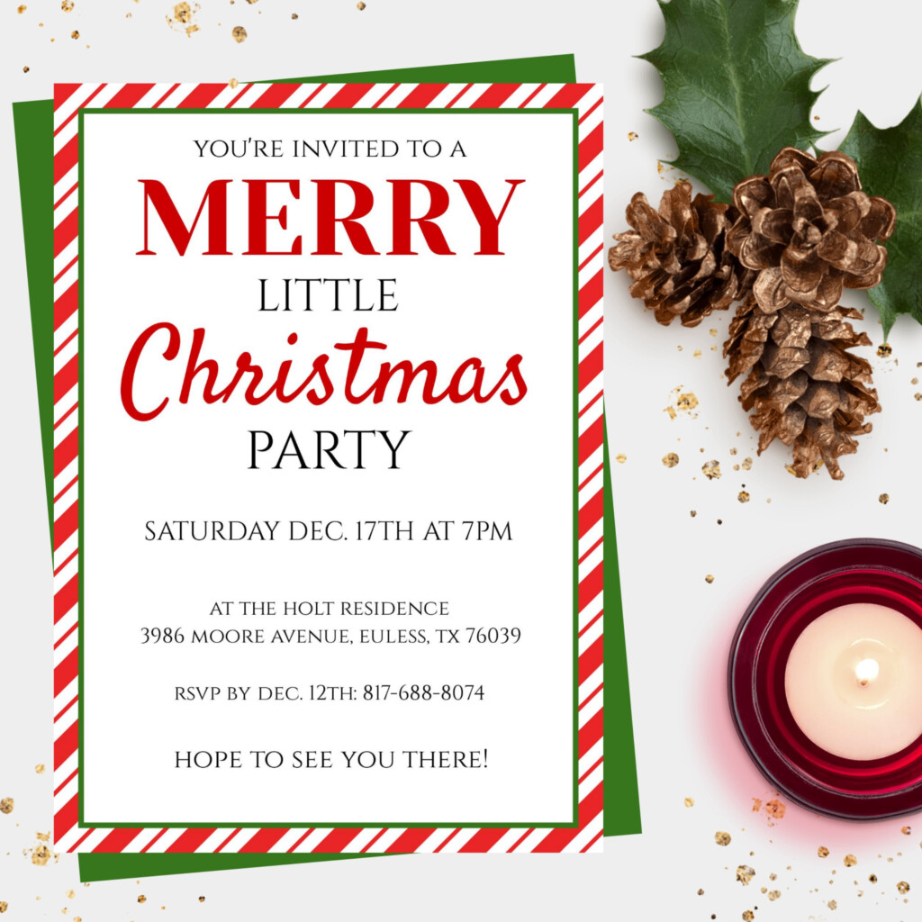 Printable Holiday Party Invitation Watercolor Christmas Floral Frame 