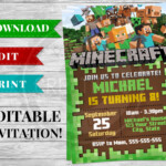 Printable Minecraft Invitation PDF Minecraft Birthday Party Supplies