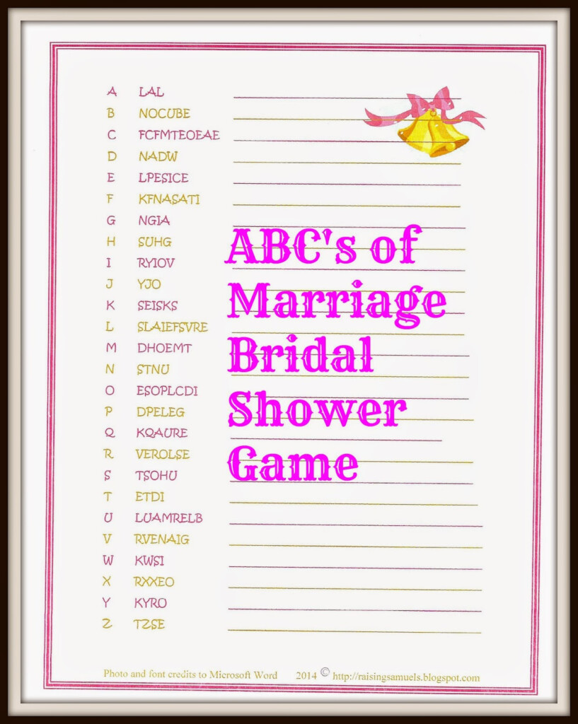 Raising Samuels Life Free ABC s Of Marriage Bridal Shower Game