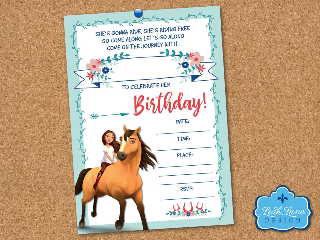 Spirit Riding Free Printable Birthday Party Invitation Horse Etsy 