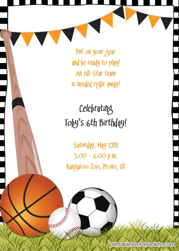 Sports Themed Invitation Printable Invitation Kits Sports Birthday