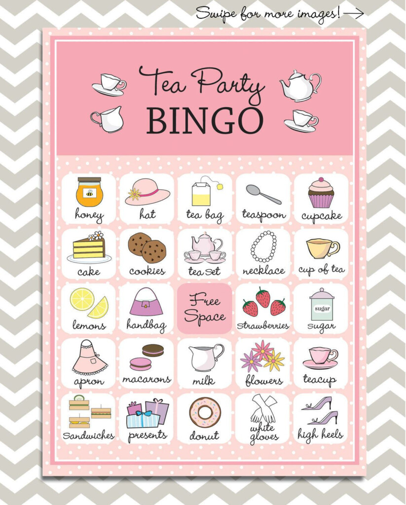 Tea Party Bingo Cards In Pink 20 Unique Game Cards Printable Etsy 