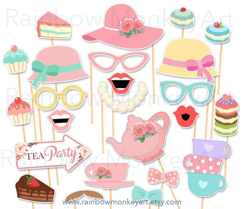 Tea Party Photo Booth Props Printable Tea Party Photo Booth Etsy