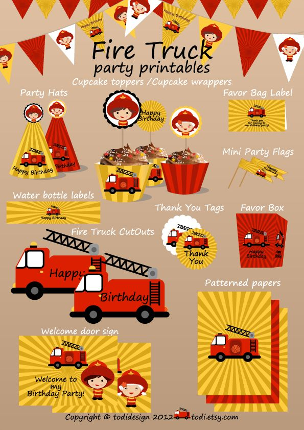 Todi Fire Truck Party Printables Fire Truck Party Firetruck 