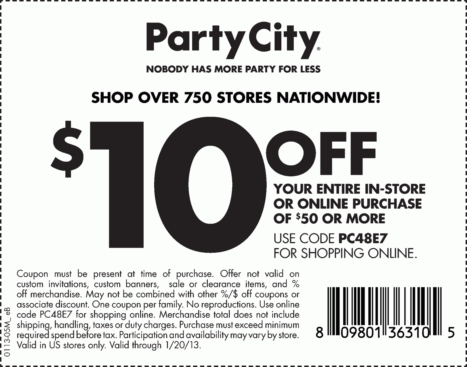 Together We Save Party City Coupon 10 Off 50 Purchase