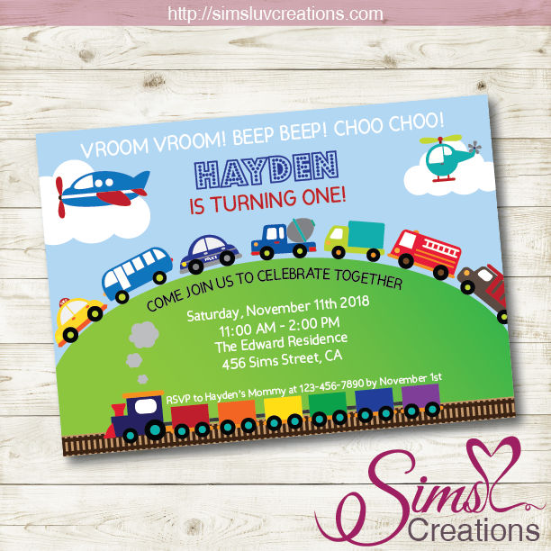 Transportation Theme Printable Birthday Invitation All Aboard Party