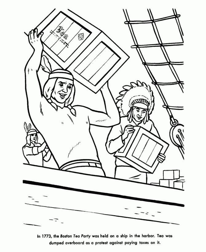 USA Printables The Boston Tea Party Coloring Pages 1773 America 