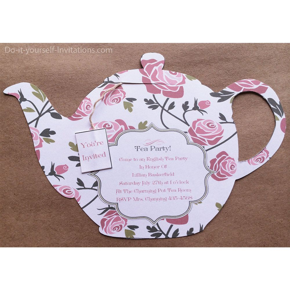 Victorian Tea Pot Tea Party Invitations And Matching Envelope 