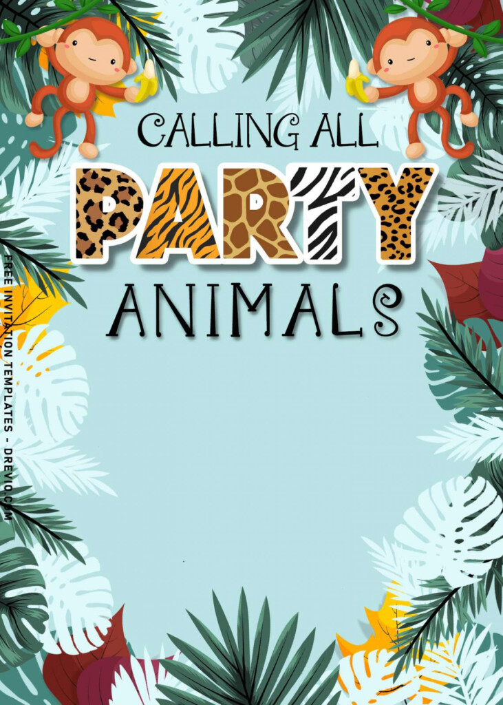 10 Cartoon Party Safari Animals Birthday Invitation Templates 