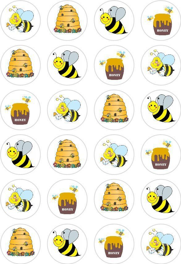 24 Honey Bee Bumble Bee Cupcake Cake Toppers Edible Rice Wafer Paper 