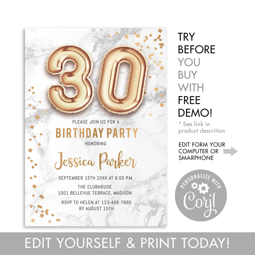 30th Birthday Party Invitation INSTANT DOWNLOAD Digital Etsy UK 