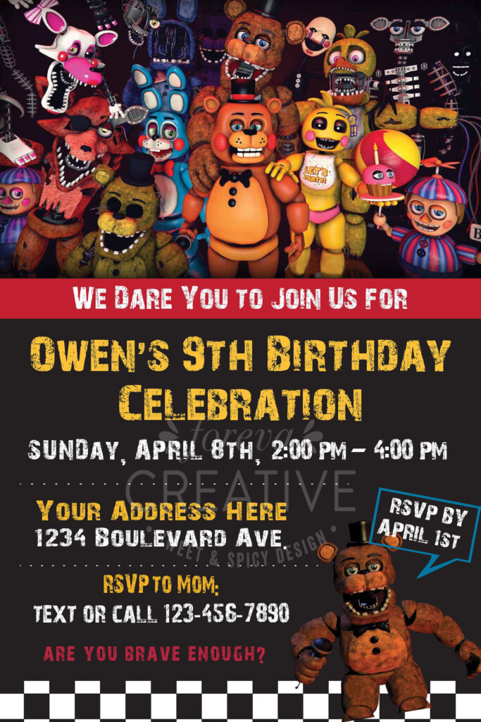 4x6 Or 5x7 FNAF Birthday Invitation Five Nights At Etsy