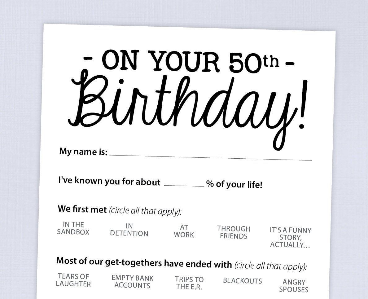 50th Birthday Party Game Card Funny Milestone Printable PDF Etsy In 