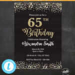 65th Birthday Invitation 65th Birthday Invite Black And Gold Etsy