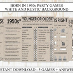 70th Birthday Party Games Printable Born In 1952 1950s Game Etsy