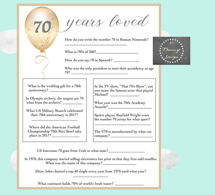 70th Birthday Trivia Game Instant Download Everything To Etsy 70th