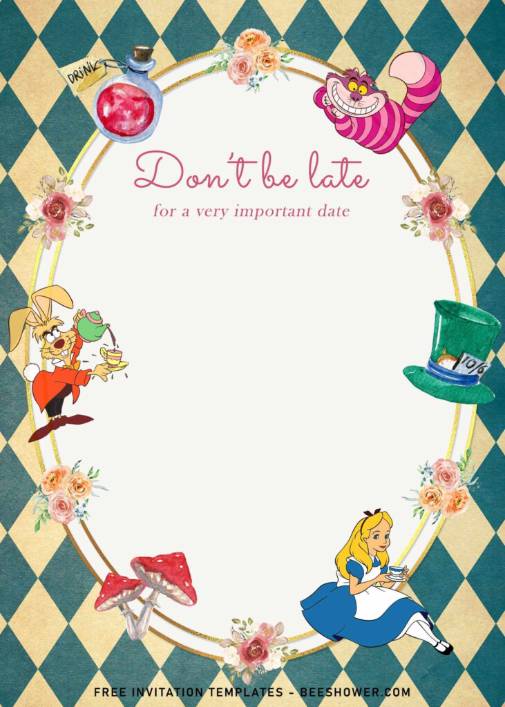 8 Vintage Cute Alice In Wonderland Birthday Invitation Templates 