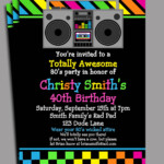 80s Party Invitation Printable Or Printed With FREE SHIPPING Etsy