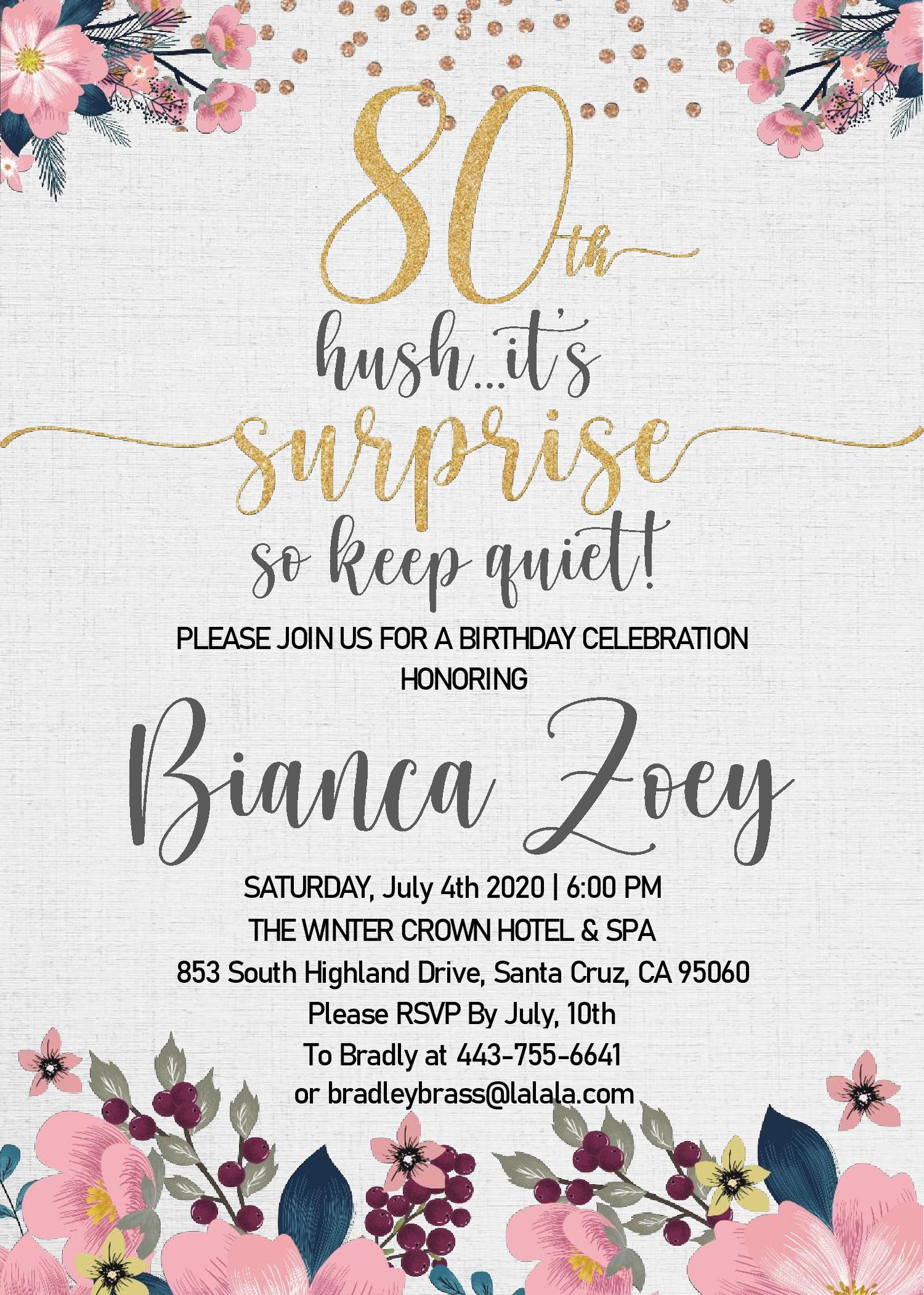 80th Birthday Party Invitations Templates Free Download