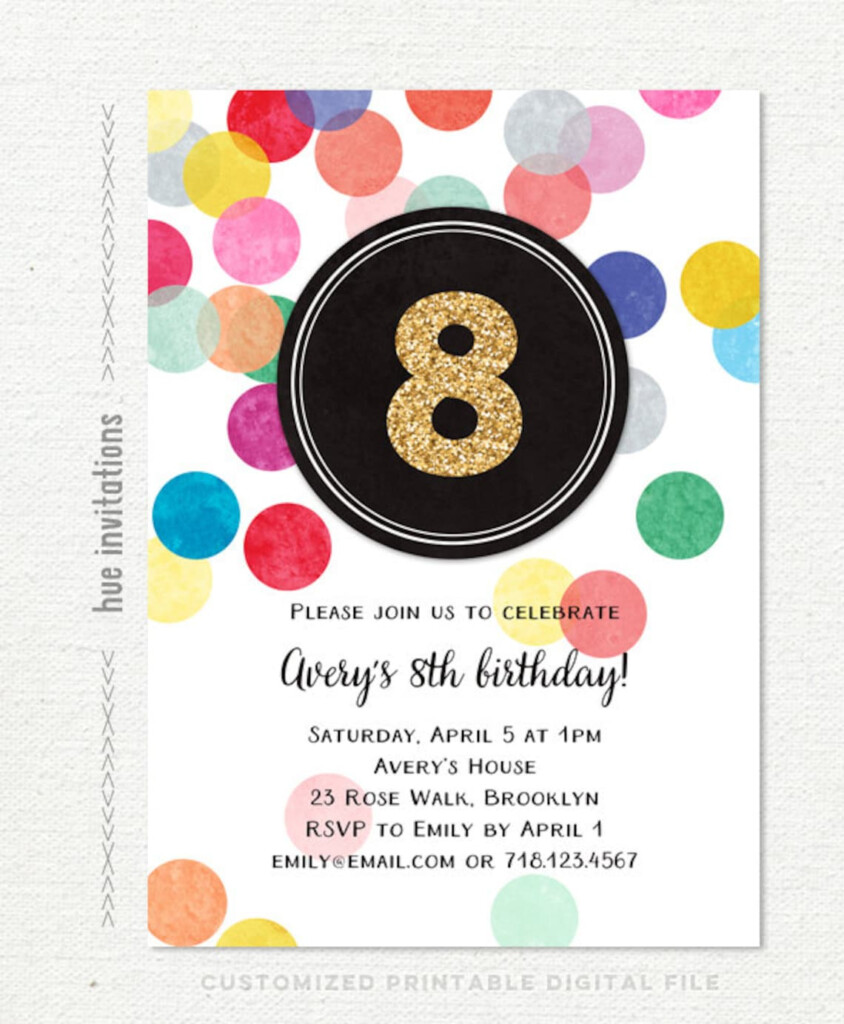 8th Birthday Invitation For Girls Rainbow Birthday Party Gold Etsy