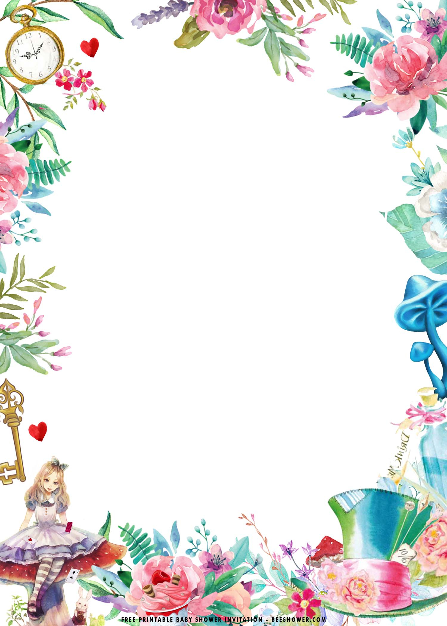 Alice In Wonderland Tea Party Invitation FREE Printable Baby Shower