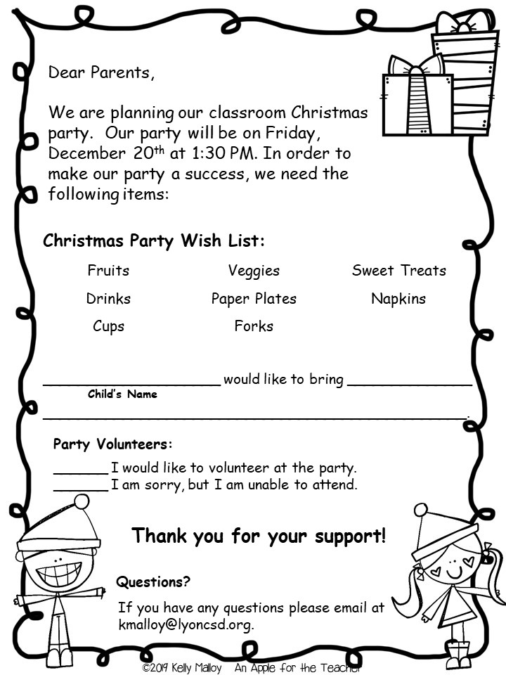 An Apple For The Teacher Editable Christmas Party Parent Letter Freebie