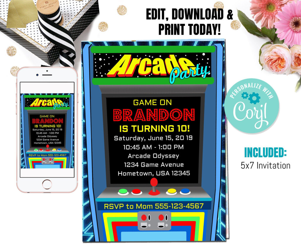 Arcade Birthday Invitation Arcade Invitation Instant Etsy In 2021 