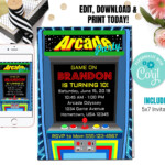 Arcade Birthday Invitation Arcade Invitation Instant Etsy In 2021