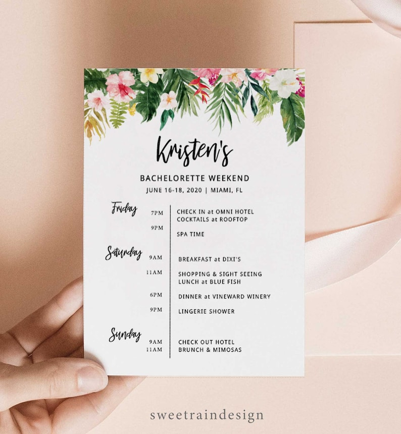 Bachelorette Itinerary Template Pdf Free Printable Templates