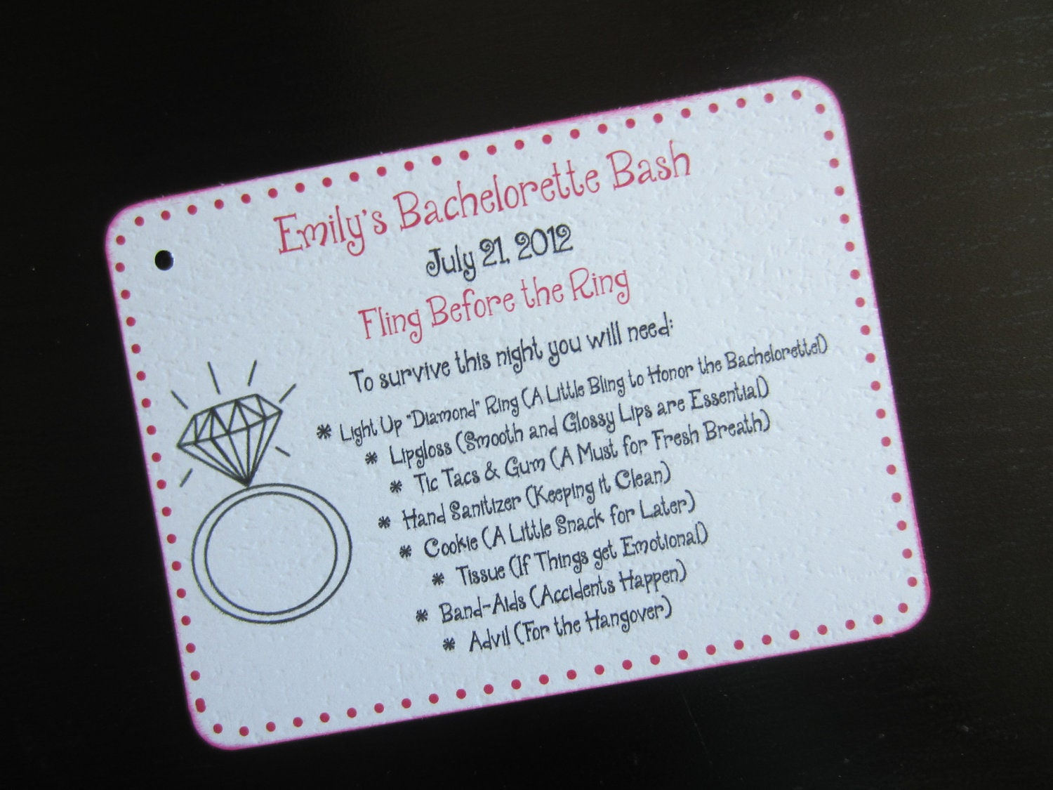 Bachelorette Party Survival Kit Tag