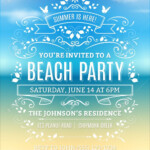 Beach Party Invitation With White Ornaments And Ribbons On A Blurry