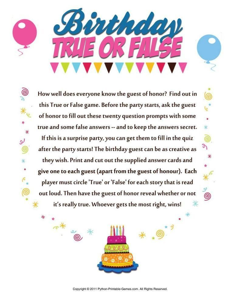 Birthday Party True Or False 3 95 Cumple 40 Los 50 Cumplea os De