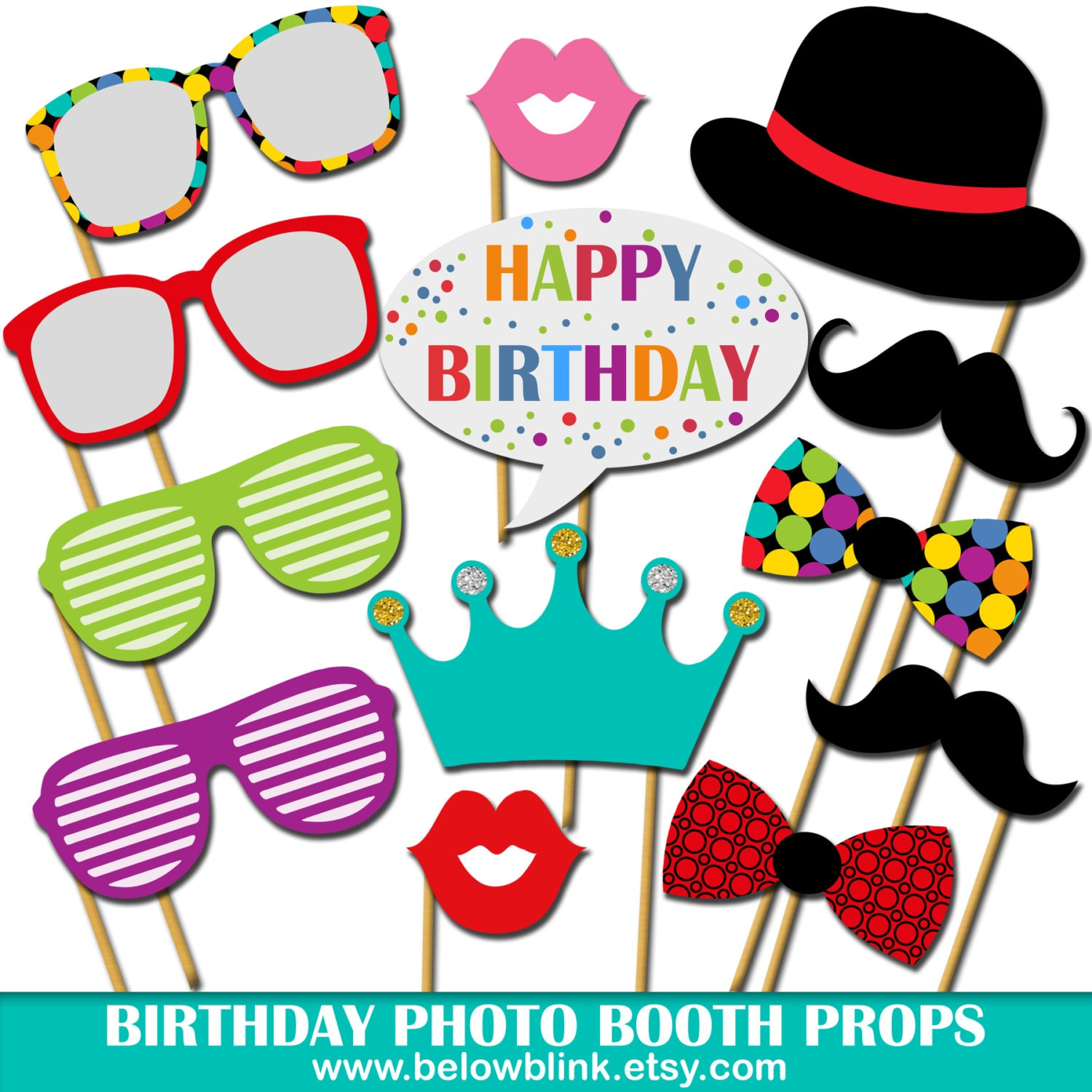 Birthday Photo Props Printable Photo Booth Props Happy Etsy Schweiz