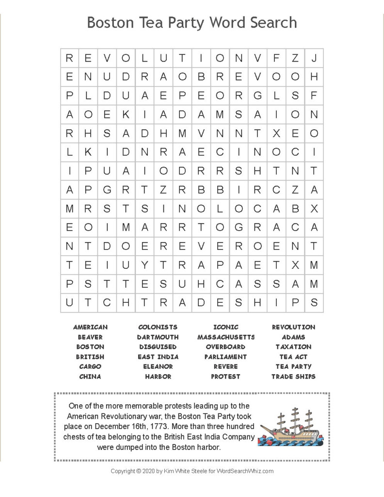 Boston Tea Party Word Search