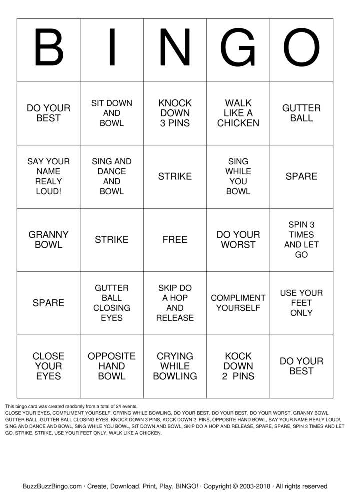 Bowling Bingo Cards To Download Print And Customize 