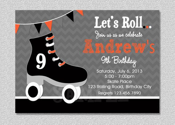 Boys Skating Birthday Invitation Boys Roller Skating Birthday Party 