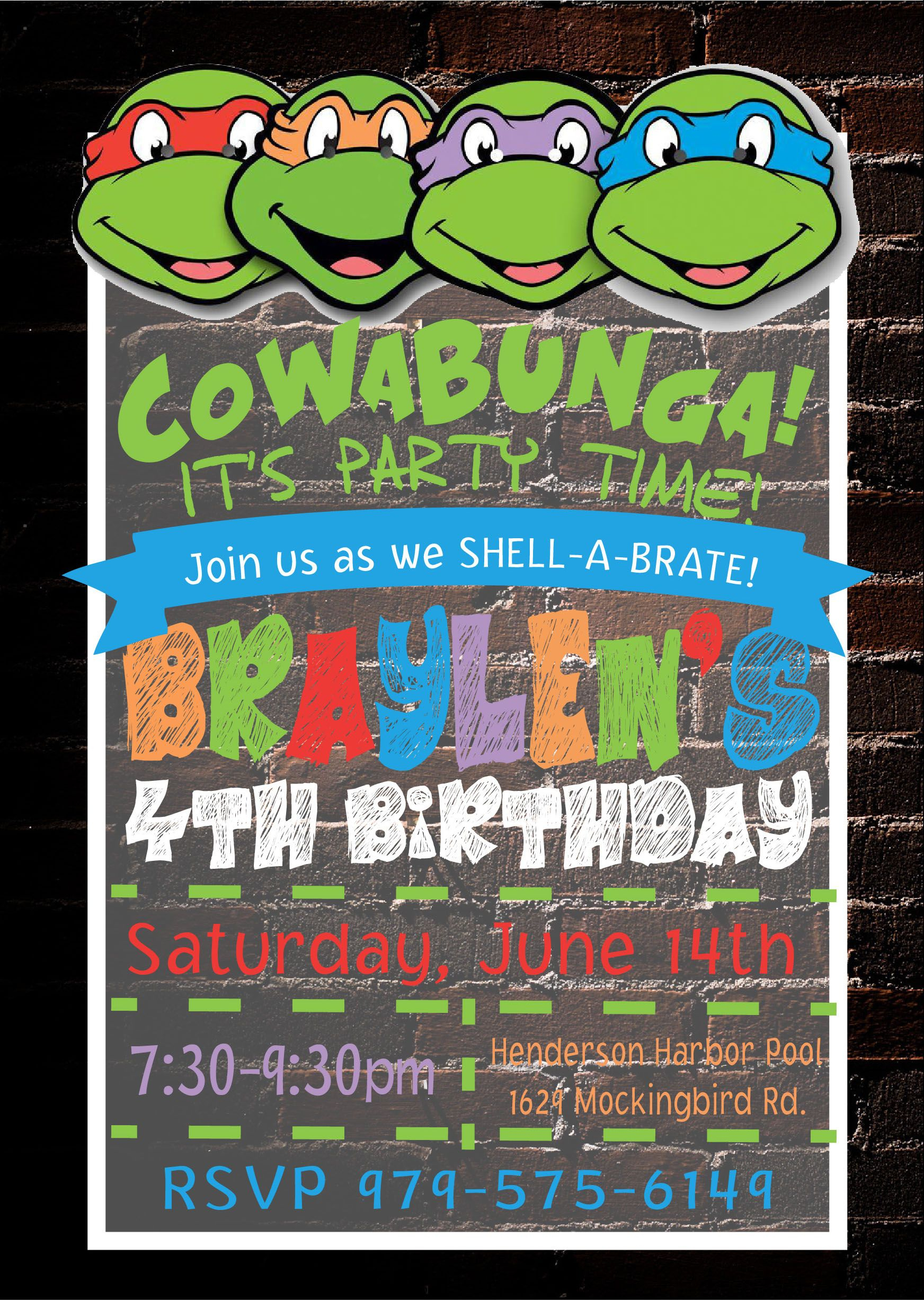 Braylens 4th invite jpg 1744 2454 Ninja Turtles Birthday Party