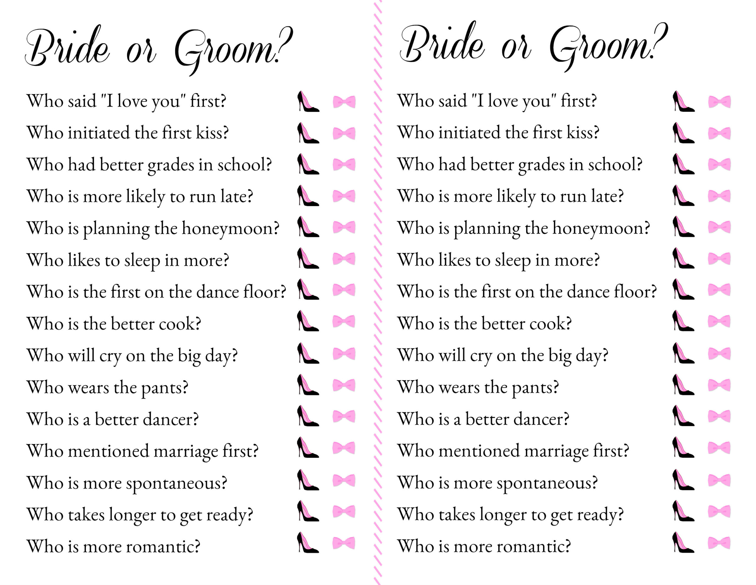 Bridal Shower Engagement Party Games Printable Download Etsy