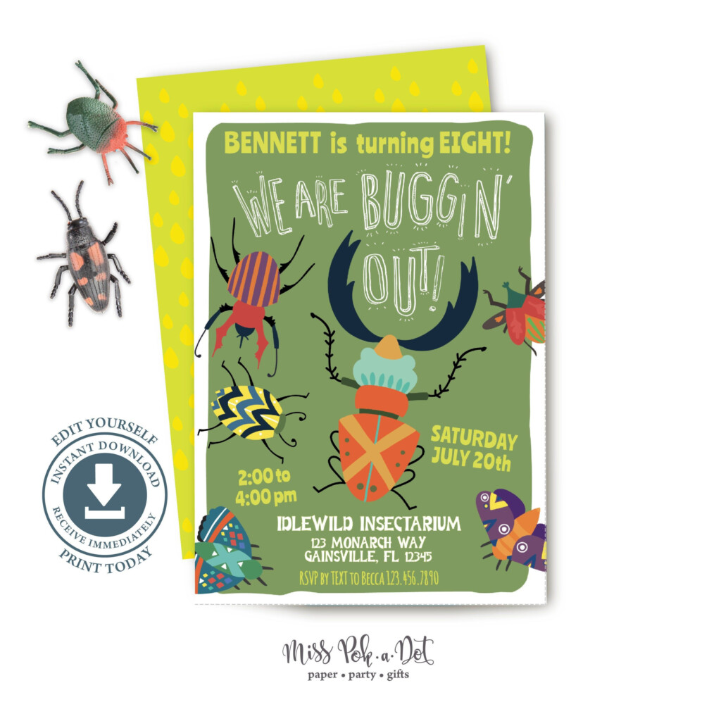 Bug Birthday Party Invitation Editable Printable Insect Invite Boy 