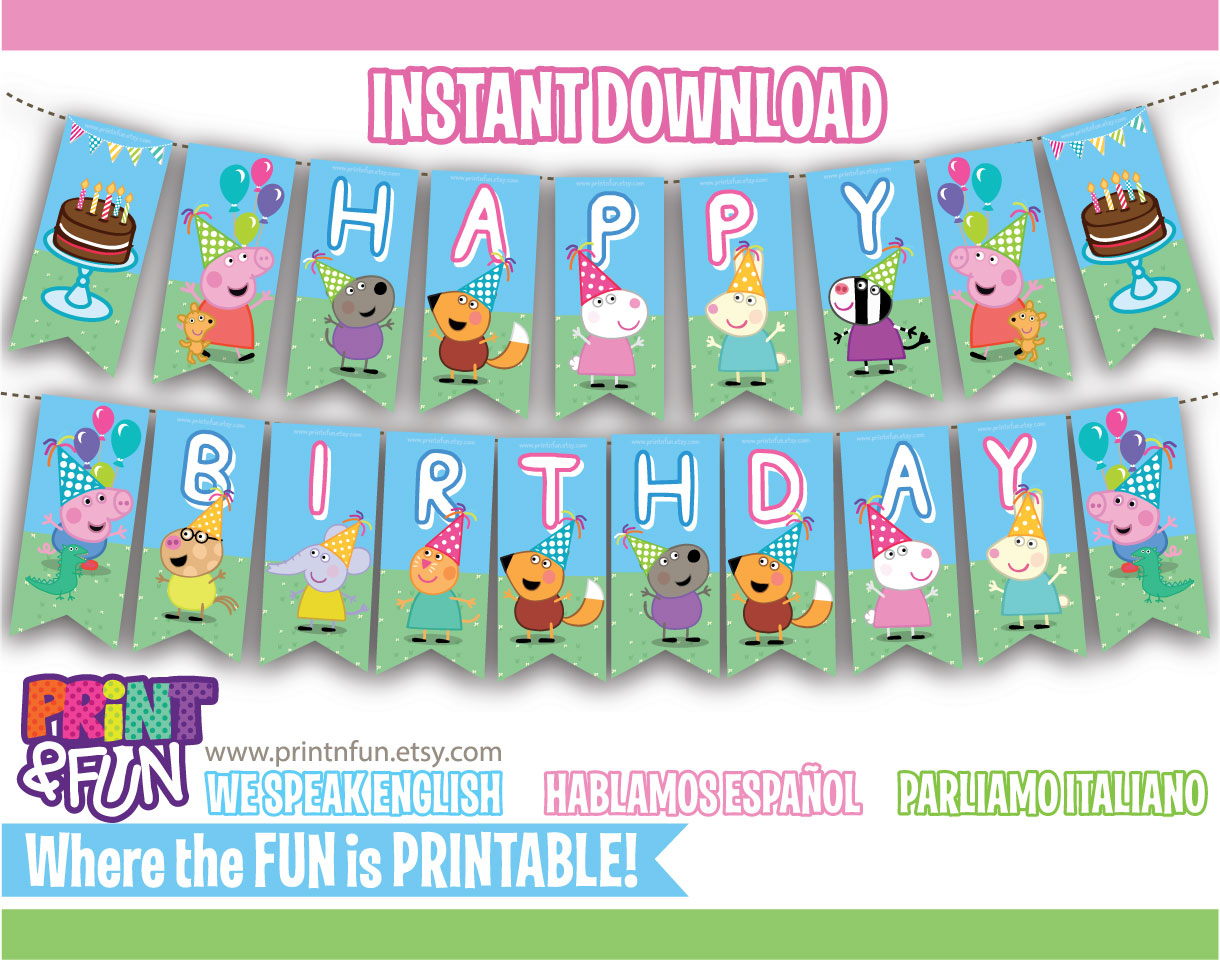 Bunting Banner Peppa Pig Party Printables Descarga Inmediata