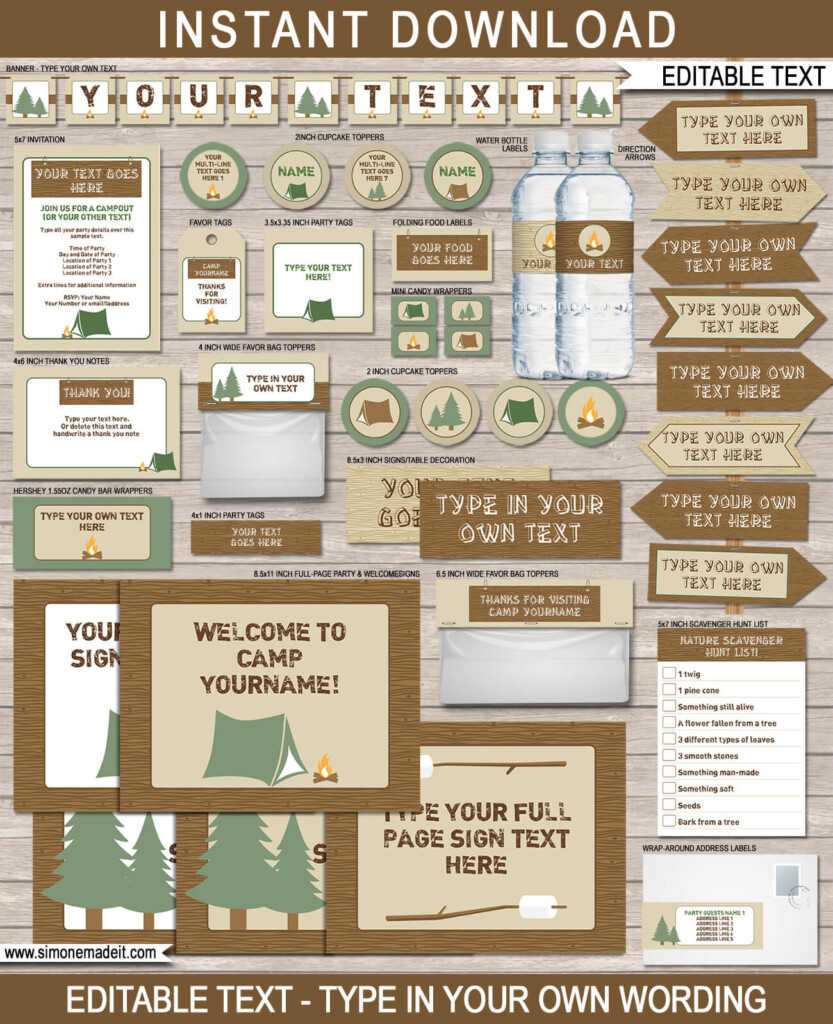 Camping Party Printables Invitations Decorations Templates Printable