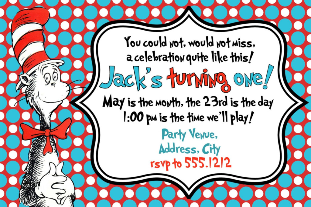 Cat In The Hat Birthday Party Invitation Printable 4x6 Or 5x7