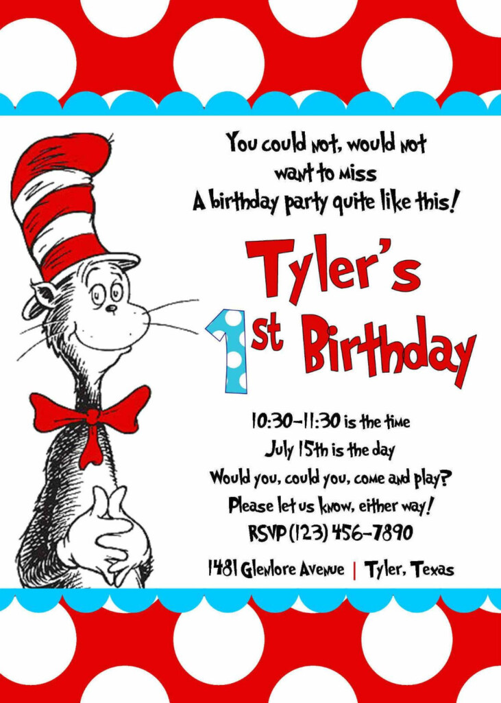 Cat In The Hat Invitation printed 5x7 Customized Birthday Party Dr 